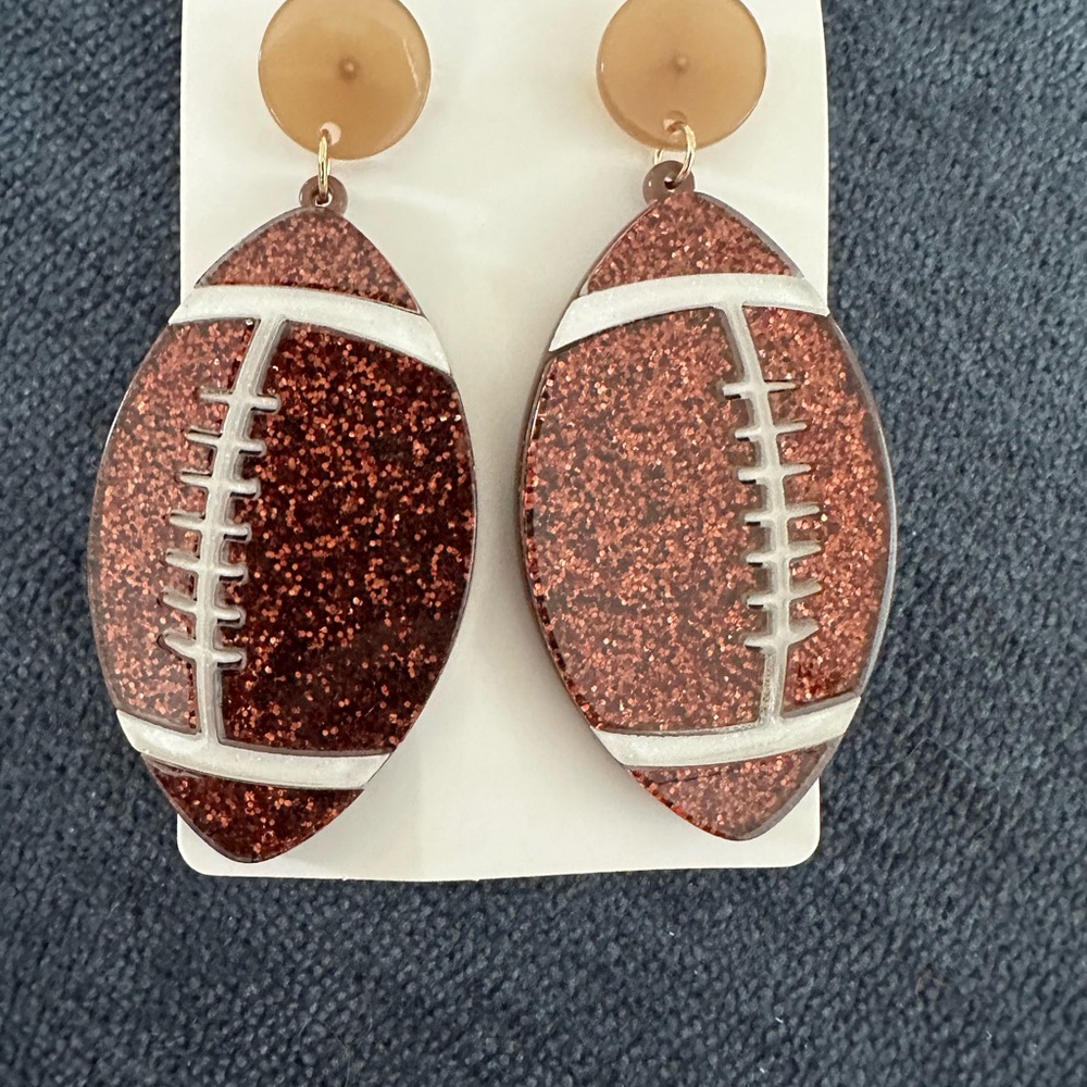 Football Shaped Earrings in Brown and Silver